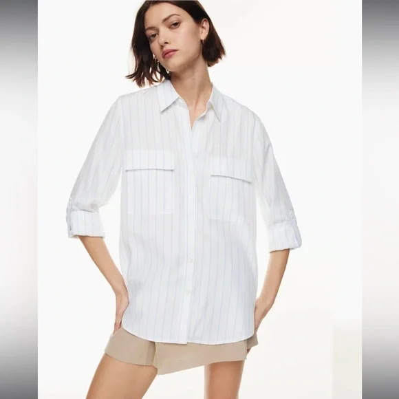 NWT Aritzia Babaton utility Seymour stripe button down shirt - Picture 2 of 13